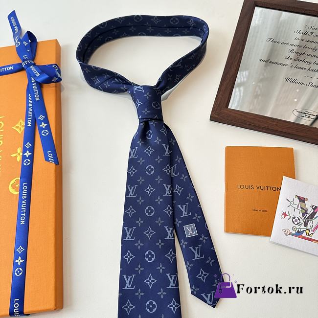 Fortok Louis Vuitton Gris Clair PIED DE POULE SILK TIE Blue - 1