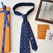 Fortok Louis Vuitton Gris Clair PIED DE POULE SILK TIE Blue - 1