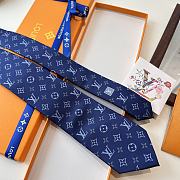 Fortok Louis Vuitton Gris Clair PIED DE POULE SILK TIE Blue - 2