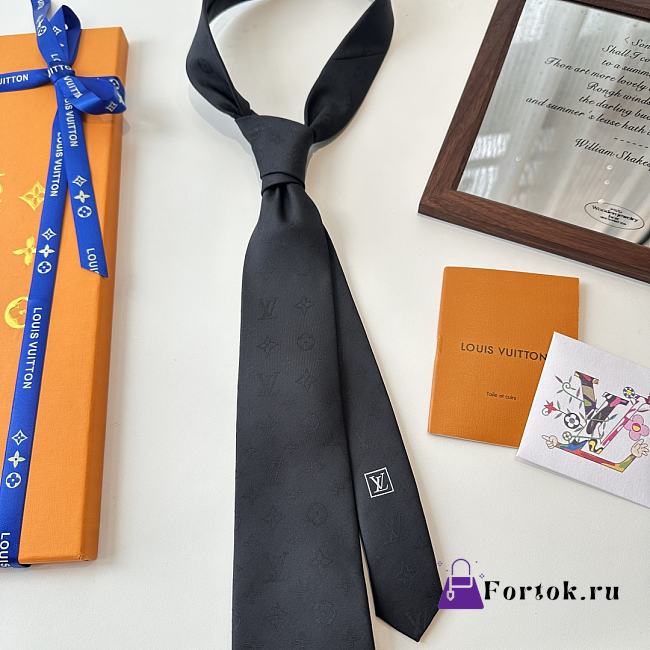 Fortok Louis Vuitton Gris Clair PIED DE POULE SILK TIE Black - 1