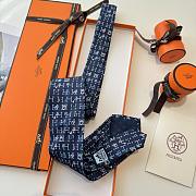 Fortok Hermès Navy Blue Silk Printed Tie  - 5