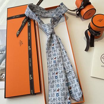 Fortok Hermès Grey Silk Printed Tie