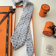 Fortok Hermès Grey Silk Printed Tie - 4