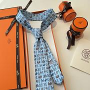 Fortok Hermès Blue Silk Printed Tie - 1