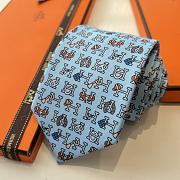 Fortok Hermès Blue Silk Printed Tie - 6
