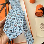 Fortok Hermès Blue Silk Printed Tie - 5