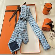 Fortok Hermès Blue Silk Printed Tie - 3