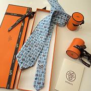 Fortok Hermès Blue Silk Printed Tie - 2