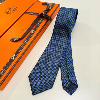 Fortok HERMES Hermes Tie Silk H-Weave Tie Navy Blue and Black 