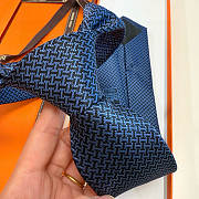 Fortok HERMES Hermes Tie Silk H-Weave Tie Navy Blue and Black  - 6
