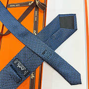 Fortok HERMES Hermes Tie Silk H-Weave Tie Navy Blue and Black  - 5