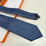 Fortok HERMES Hermes Tie Silk H-Weave Tie Navy Blue and Black  - 2