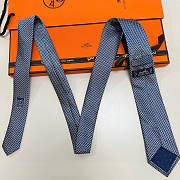 Fortok HERMES Hermes Tie Silk H-Weave Tie Navy Blue and White - 5