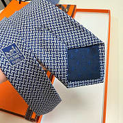 Fortok HERMES Hermes Tie Silk H-Weave Tie Navy Blue and White - 4