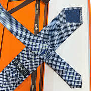 Fortok HERMES Hermes Tie Silk H-Weave Tie Navy Blue and White - 2