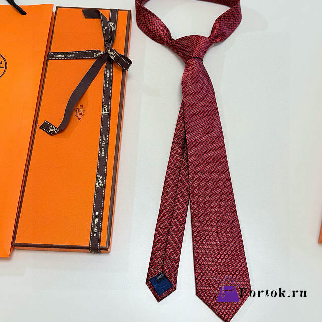 Fortok HERMES Hermes Tie Silk H-Weave Tie Red - 1