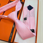 Fortok HERMES Hermes Tie Silk H-Weave Tie Pink  - 1