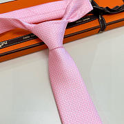 Fortok HERMES Hermes Tie Silk H-Weave Tie Pink  - 6
