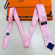 Fortok HERMES Hermes Tie Silk H-Weave Tie Pink  - 5