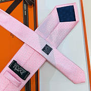 Fortok HERMES Hermes Tie Silk H-Weave Tie Pink  - 4