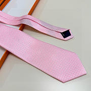 Fortok HERMES Hermes Tie Silk H-Weave Tie Pink  - 3