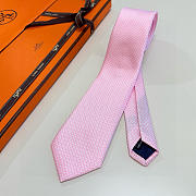 Fortok HERMES Hermes Tie Silk H-Weave Tie Pink  - 2
