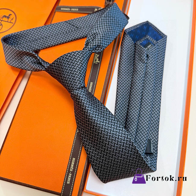 Fortok HERMES Hermes Tie Silk H-Weave Tie Black - 1