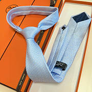 Fortok HERMES Hermes Tie Silk H-Weave Tie Light Blue - 1