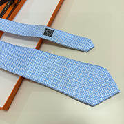 Fortok HERMES Hermes Tie Silk H-Weave Tie Light Blue - 5