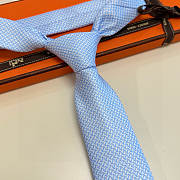 Fortok HERMES Hermes Tie Silk H-Weave Tie Light Blue - 4