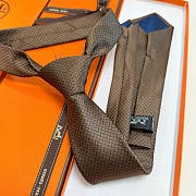 Fortok HERMES Hermes Tie Silk H-Weave Tie Brown  - 1