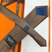 Fortok HERMES Hermes Tie Silk H-Weave Tie Brown  - 6