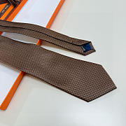 Fortok HERMES Hermes Tie Silk H-Weave Tie Brown  - 5