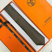 Fortok HERMES Hermes Tie Silk H-Weave Tie Brown  - 4