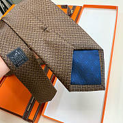 Fortok HERMES Hermes Tie Silk H-Weave Tie Brown  - 3