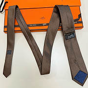 Fortok HERMES Hermes Tie Silk H-Weave Tie Brown  - 2
