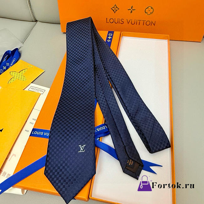 Fortok Louis Vuitton Silk Micro Damier Tie Navy Blue  - 1
