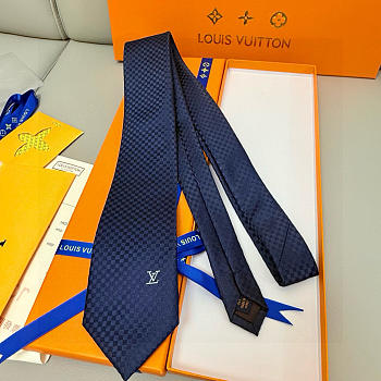 Fortok Louis Vuitton Silk Micro Damier Tie Navy Blue 