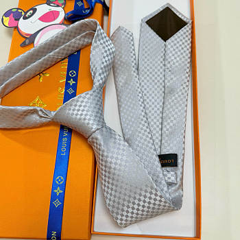 Fortok Louis Vuitton Silk Micro Damier Tie White 