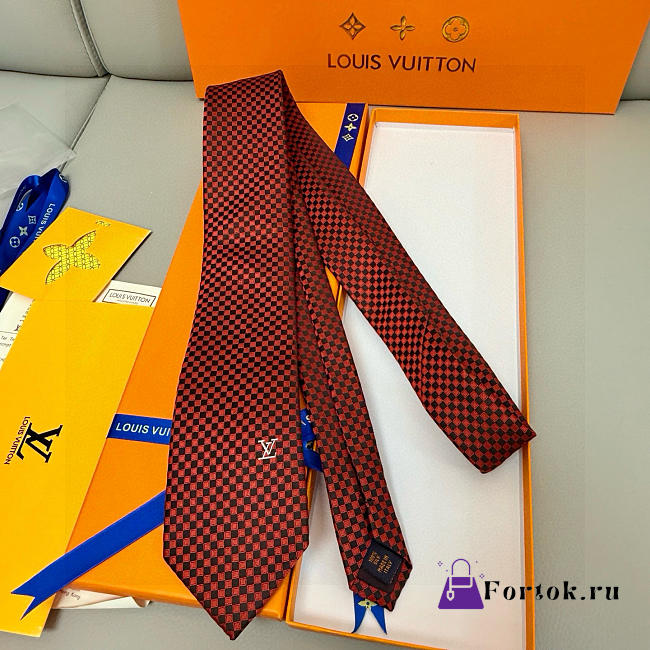 Fortok Louis Vuitton Silk Micro Damier Tie Red - 1
