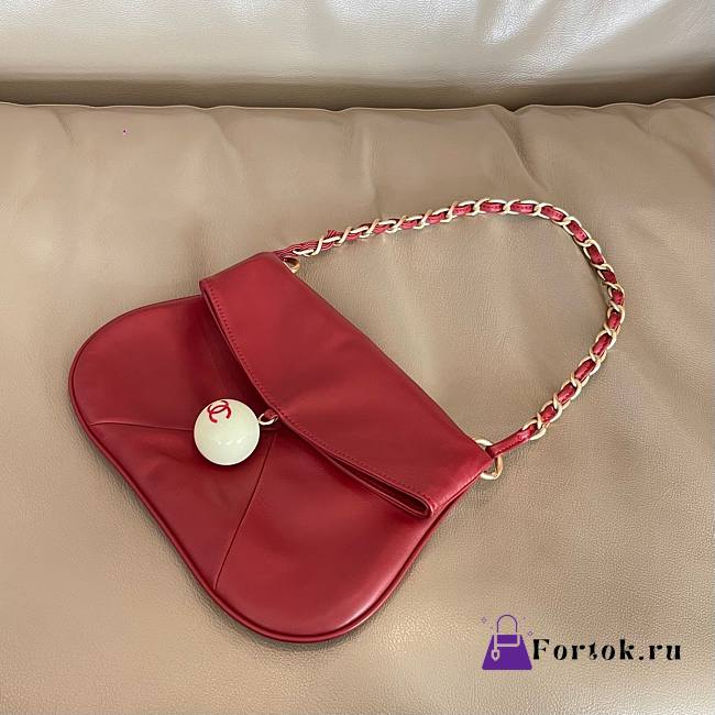 Fortok Chanel Vintage Lambskin Coco Ball Fold Over Bag in red 23cm - 1