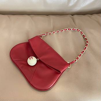Fortok Chanel Vintage Lambskin Coco Ball Fold Over Bag in red 23cm