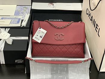 Fortok Chanel Handbag Leather in Red 32 x 7.5 x 19CM