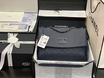 Fortok Chanel Handbag Leather in Navy Blue 32 x 7.5 x 19CM