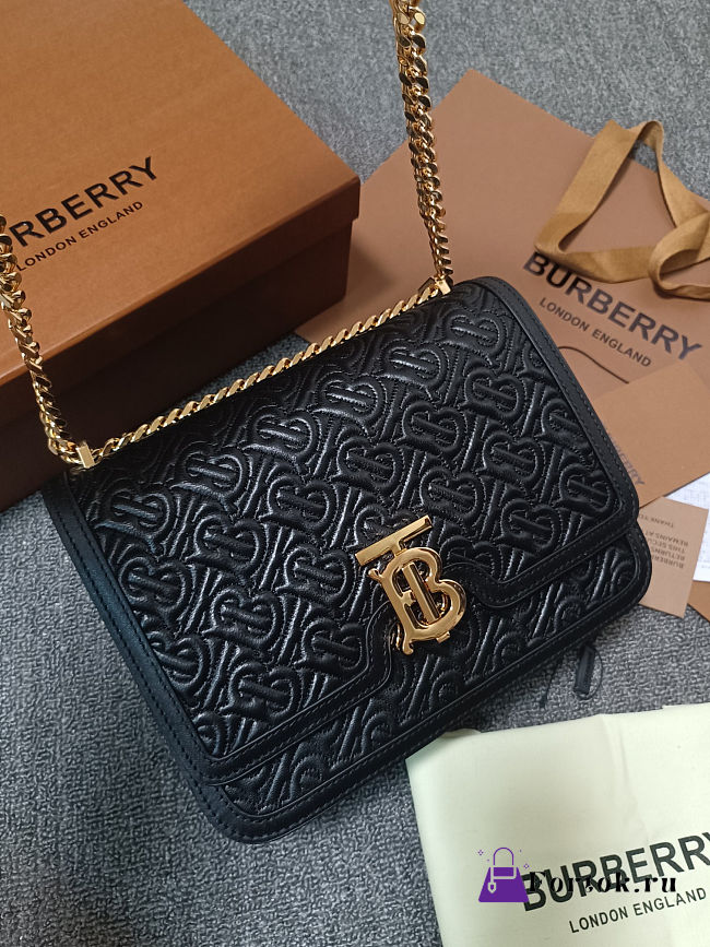 Fortok Burberry Quilted Monogram Lambskin TB Bag Black 25.5 - 6.5 - 18.5 cm - 1