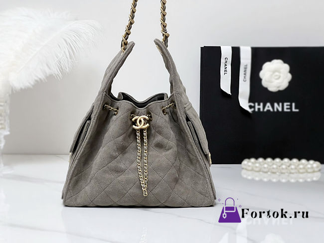 Fortok Chanel 25 taupe grey color in Suede Small bag 30x26x14cm - 1