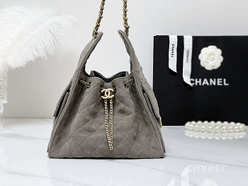 Fortok Chanel 25 taupe grey color in Suede Small bag 30x26x14cm