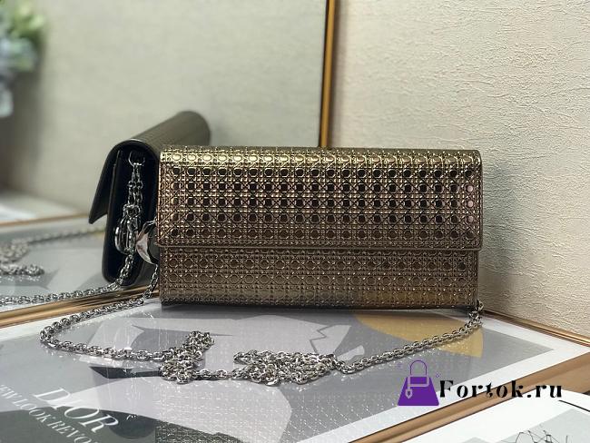 Fortok Dior Lady Dior Croisiere Chain Wallet in metallic perforated calfskin leather Gold 21cm - 1