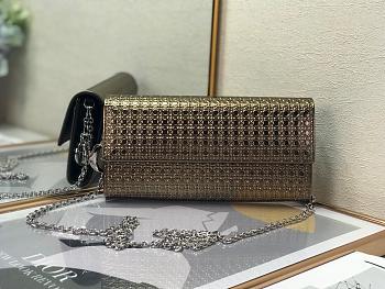 Fortok Dior Lady Dior Croisiere Chain Wallet in metallic perforated calfskin leather Gold 21cm