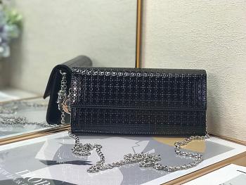 Fortok Dior Lady Dior Croisiere Chain Wallet in metallic perforated calfskin leather Black 21cm